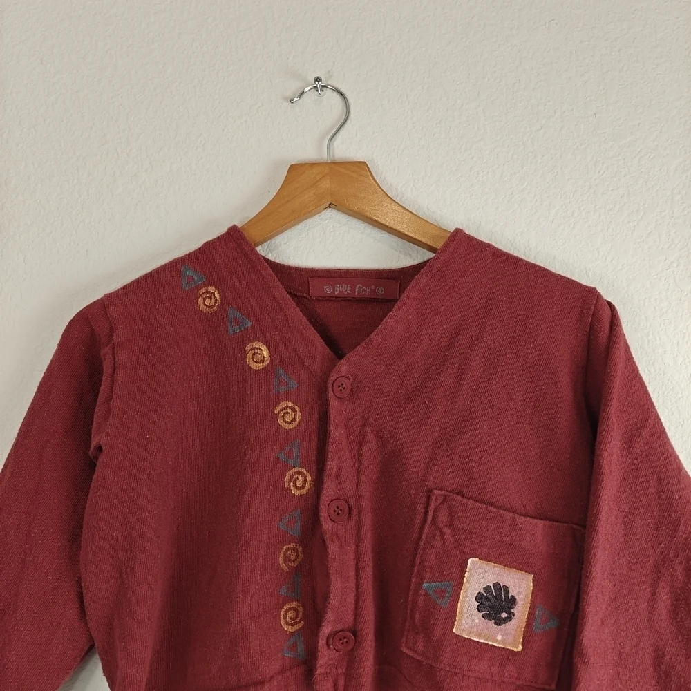 Blue Fish Vintage RARE Girls Size 1 Button Up Fish Hand Printed Jacket Snail